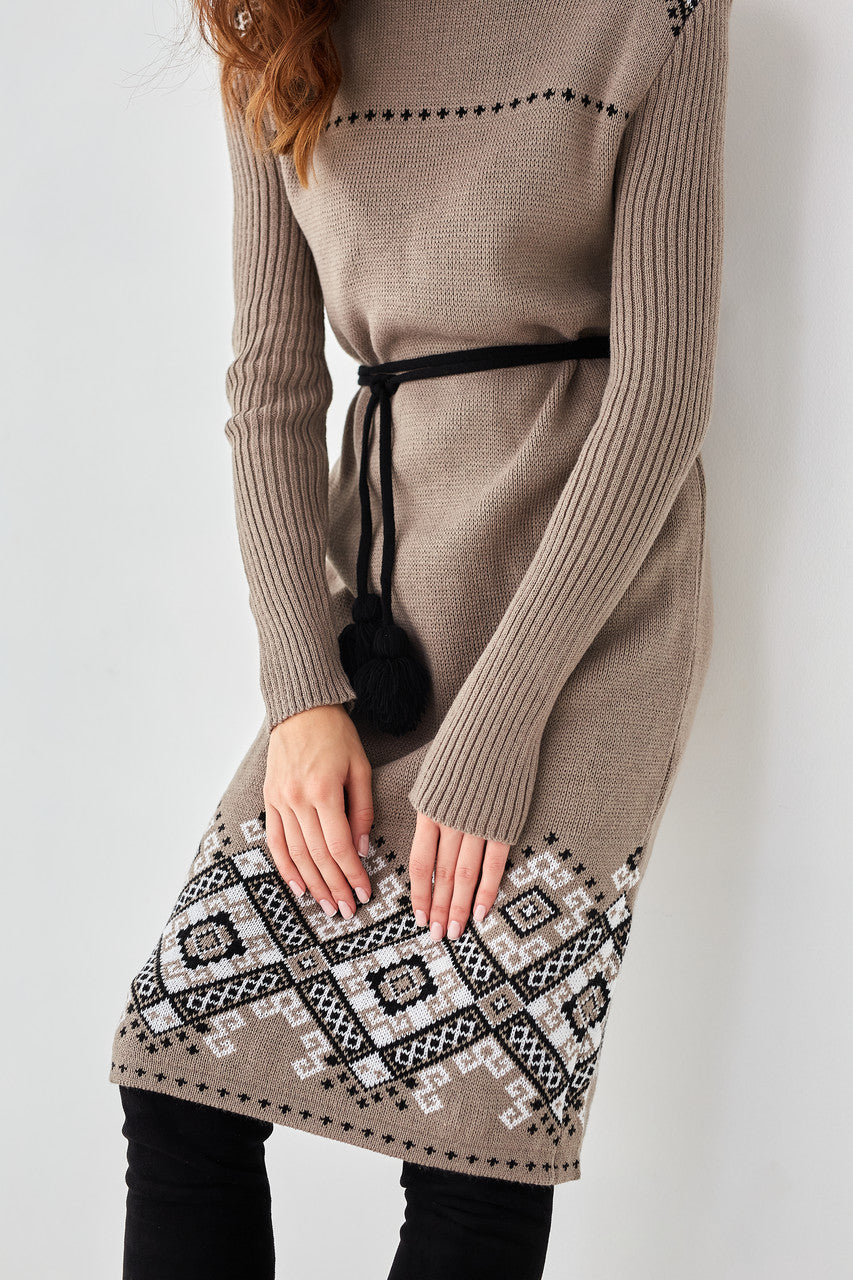 Knitted Warm Dress Ivanka Cappuccino-Clothing - Women-Handmade Originals Ukraine-OS-Urbanheer