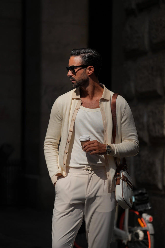 Off White & Cream Polo Cardigan-Clothing - Men-Donato-Urbanheer