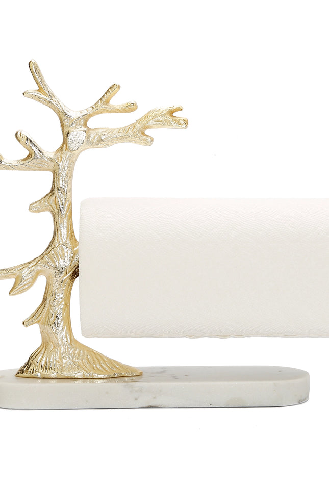 Gold Tree Design Paper Towel Holder On Marble Base-CLASSIC TOUCH DECOR INC.-Urbanheer