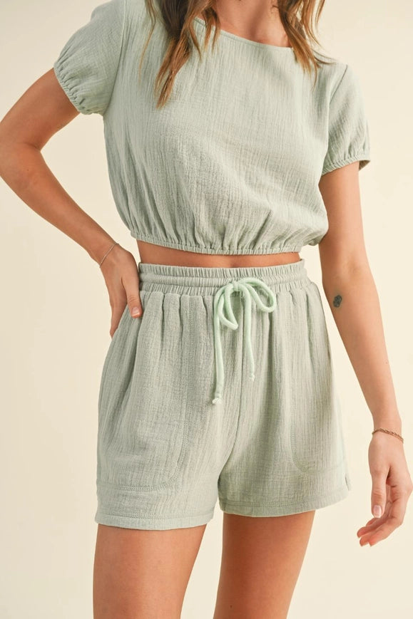 Cotton Gauze Short Set Sage-Set-Kimberly C-S-Urbanheer