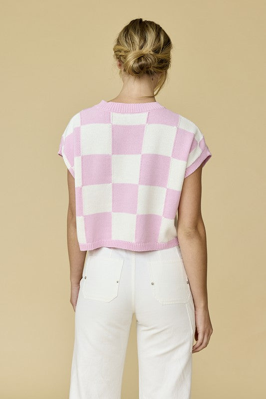 Hannah Loose Fit Checker Knit Top Pink-TOP-Papermoon-Pink-S-Urbanheer
