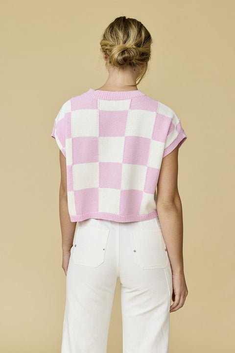 Hannah Loose Fit Checker Knit Top Pink-TOP-Papermoon-Pink-S-Urbanheer