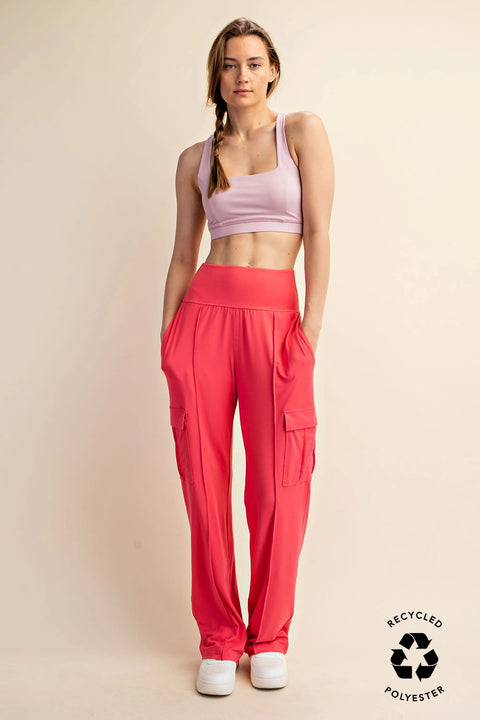 BUTTER STRAIGHT LEG CARGO PANTS FLAMINGO PINK
