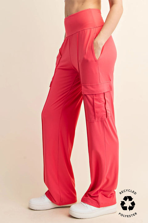 BUTTER STRAIGHT LEG CARGO PANTS FLAMINGO PINK