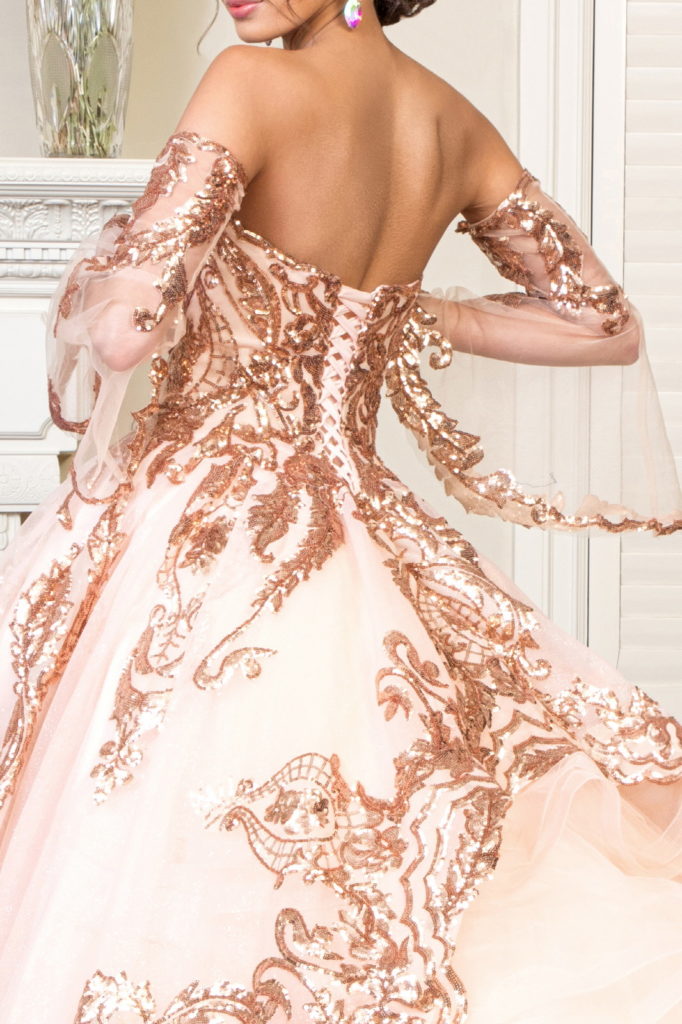 Sequin Embellished Glitter Mesh Quinceanera Dress W/ Detached Mesh Sleeve-Quinceanera-Tux-USA-XS-Royal Blue-Urbanheer