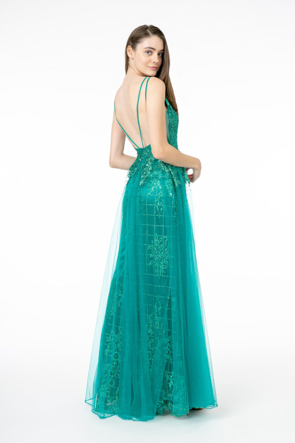 Glitter Mesh Illusion Deep V-Neck Dress W/ Open Back-Nightgown-Tux-USA-L-Green-Urbanheer