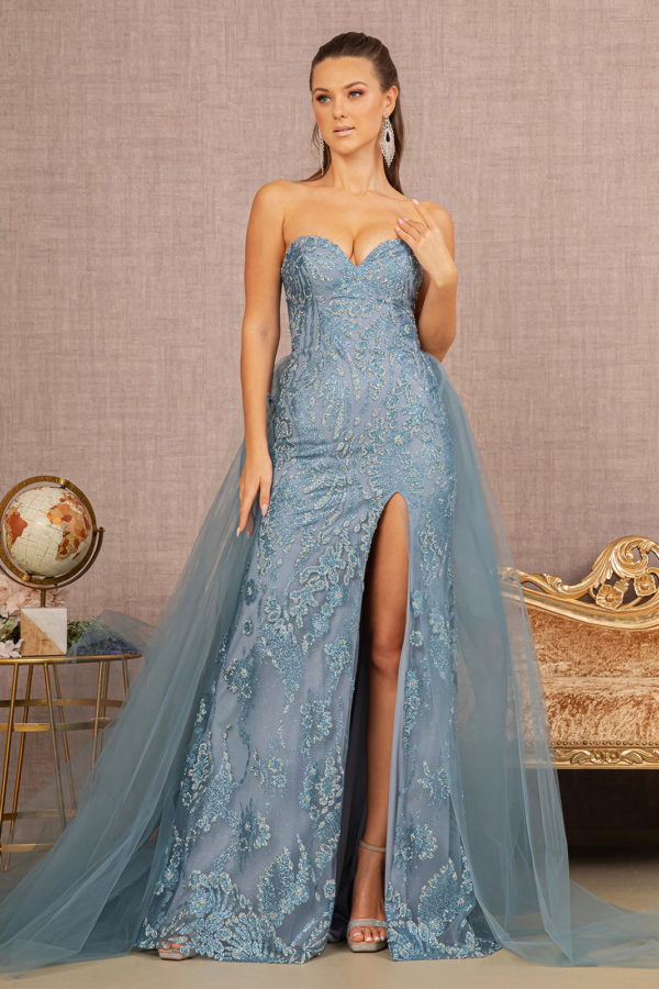Halter Jewel Glitter Mermaid Dress W/ Detachable Mesh Layer-Nightgown-Tux-USA-L-Smoky Blue-Urbanheer