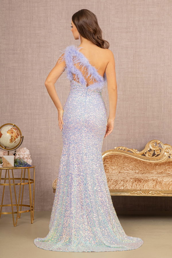Sequin Asymmetric Cut-Out Back Mermaid Dress W/ Feather Strap-Nightgown-Tux-USA-XS-Lilac-Urbanheer