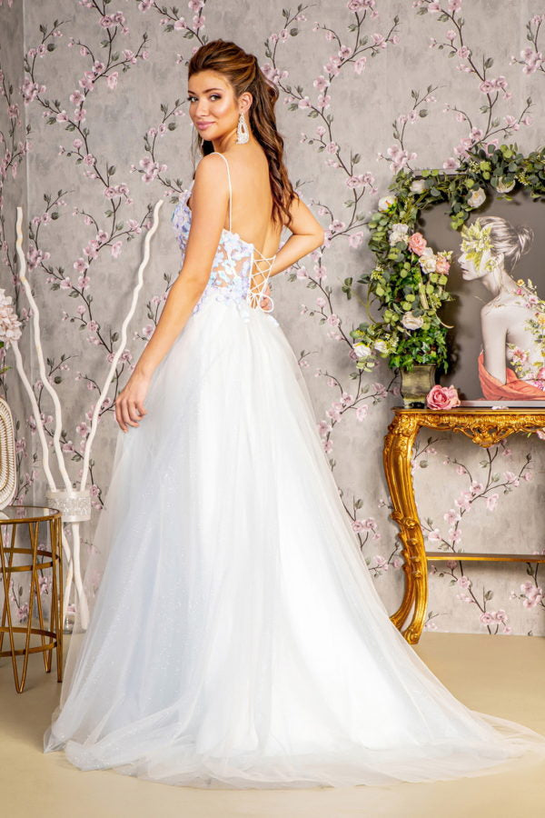 3-D Butterfly Sheer Corset Bodice A-Line Mesh Long Dress-Nightgown-Tux-USA-XS-Blue-Urbanheer