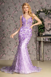 Jewel Glitter Sheer Bodice Mesh Mermaid Long Dress-Nightgown-Tux-USA-XS-Lilac-Urbanheer