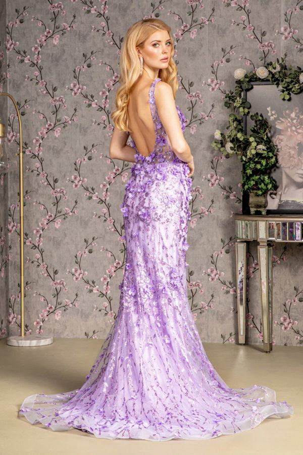 Jewel Glitter Sheer Bodice Mesh Mermaid Long Dress-Nightgown-Tux-USA-XS-Lilac-Urbanheer