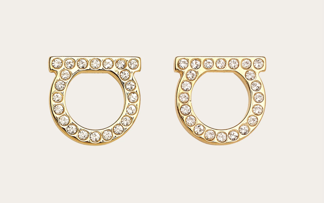 Gold-Tone Crystal Gancini Stud Earrings