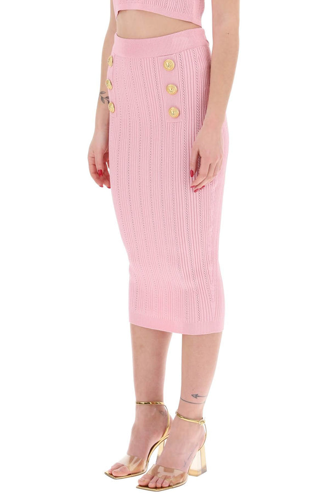 "Knitted Midi Skirt With Embossed - Pink