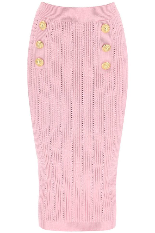 "Knitted Midi Skirt With Embossed - Pink