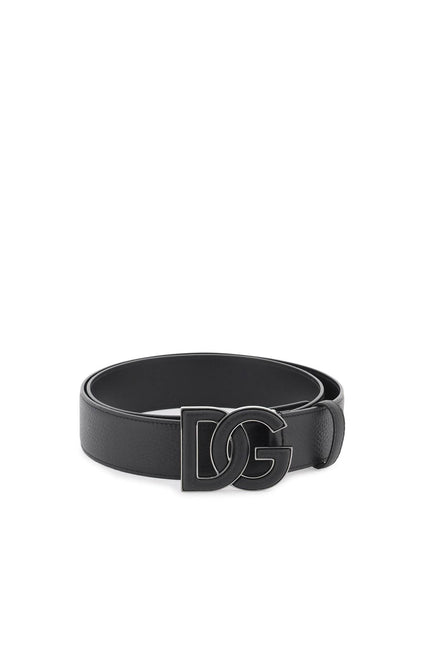 Leather Belt With Dg Logo Buckle