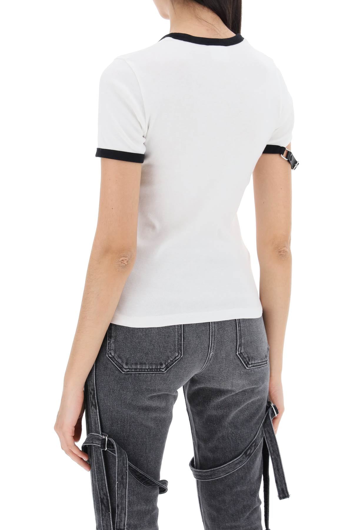 Leather Strap T-Shirt With Sleeve Detail.-women > clothing > tops and sweatshirts > t-shirts and polo shirts-Courreges-m-Bianco-Urbanheer