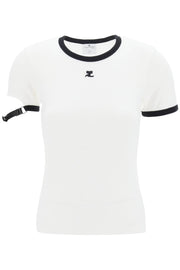 Leather Strap T-Shirt With Sleeve Detail.-women > clothing > tops and sweatshirts > t-shirts and polo shirts-Courreges-m-Bianco-Urbanheer