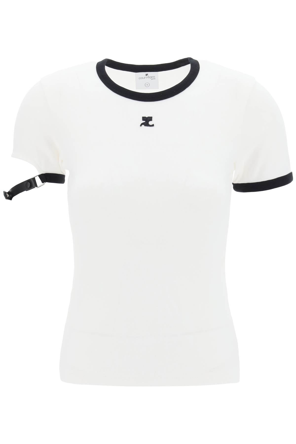 Leather Strap T-Shirt With Sleeve Detail.-women > clothing > tops and sweatshirts > t-shirts and polo shirts-Courreges-m-Bianco-Urbanheer