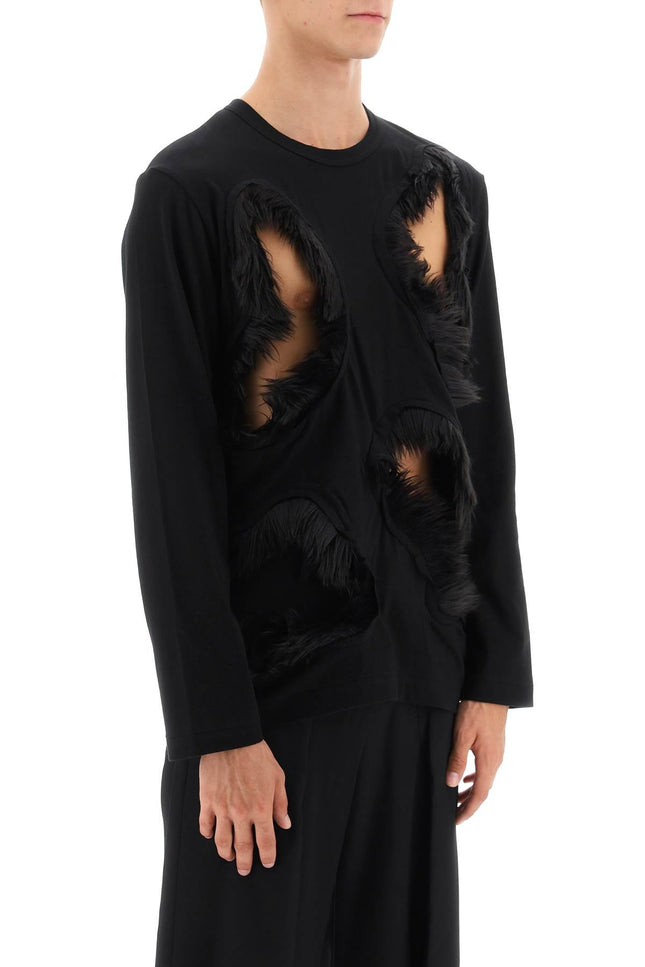 long-sleeved t-shirt with faux fur-trimmed cut-outs