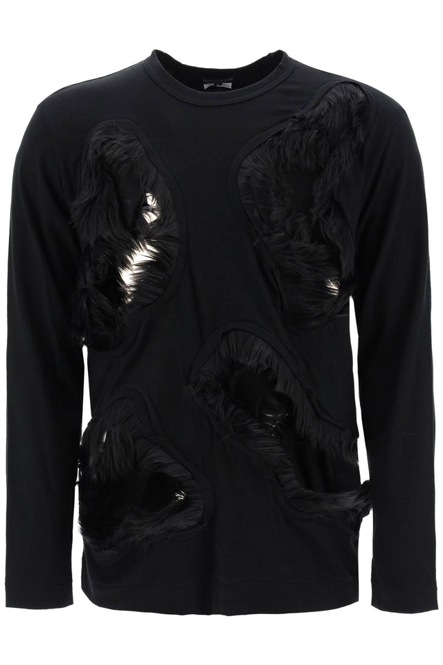 long-sleeved t-shirt with faux fur-trimmed cut-outs