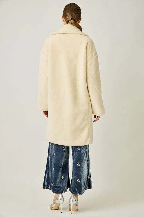 Double Breasted Faux Fur Coat - Ivory