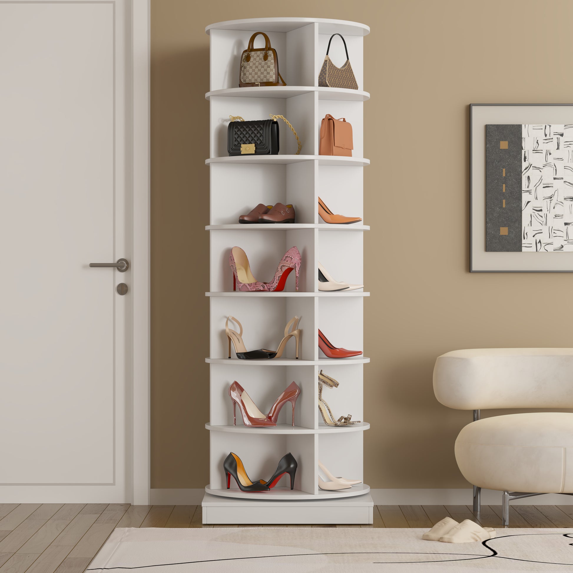 new 360 Rotating shoe cabinet 7 layers Holds Up to 28 Paris of Shoes-UH Decor-Default-Urbanheer