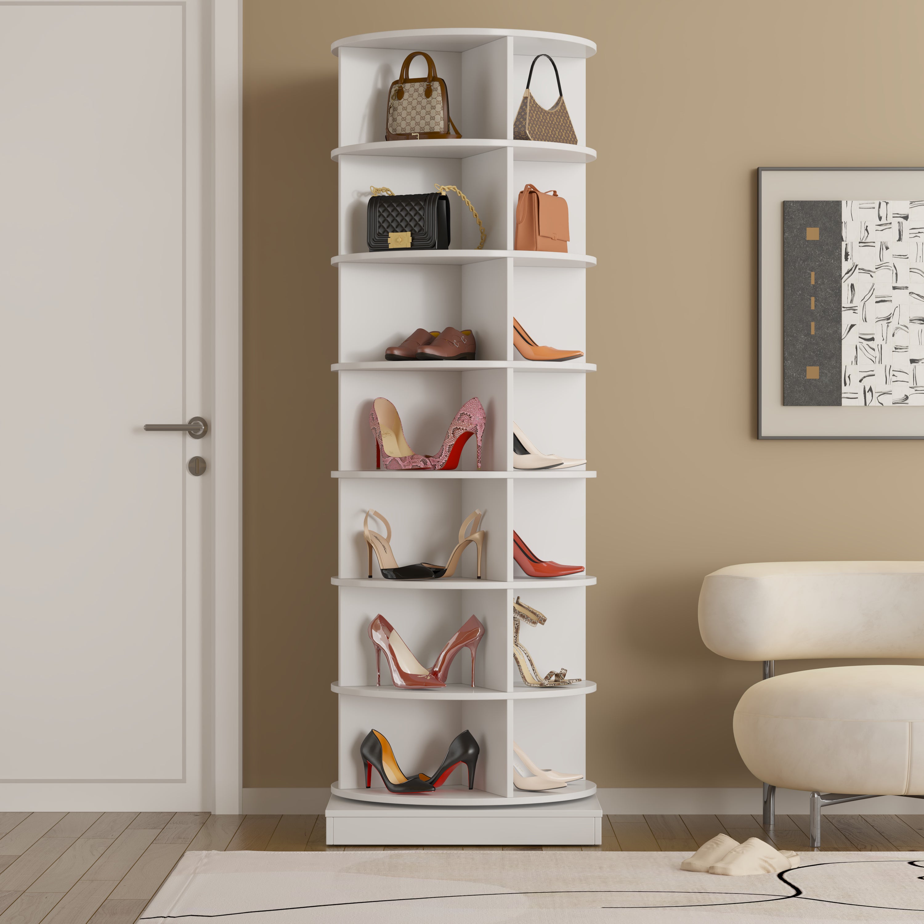 new 360 Rotating shoe cabinet 7 layers Holds Up to 28 Paris of Shoes-UH Decor-Default-Urbanheer