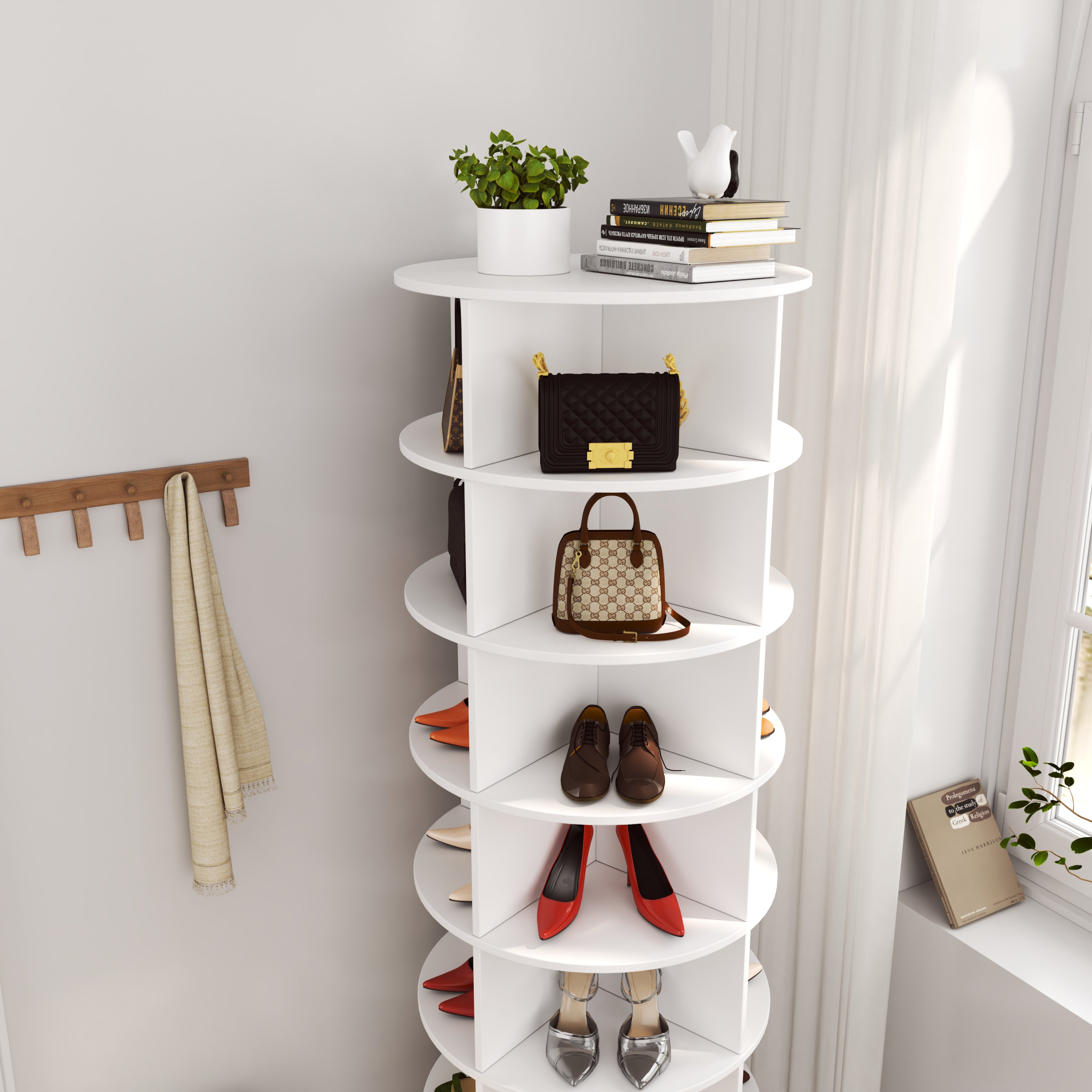 new 360 Rotating shoe cabinet 7 layers Holds Up to 28 Paris of Shoes-UH Decor-Default-Urbanheer