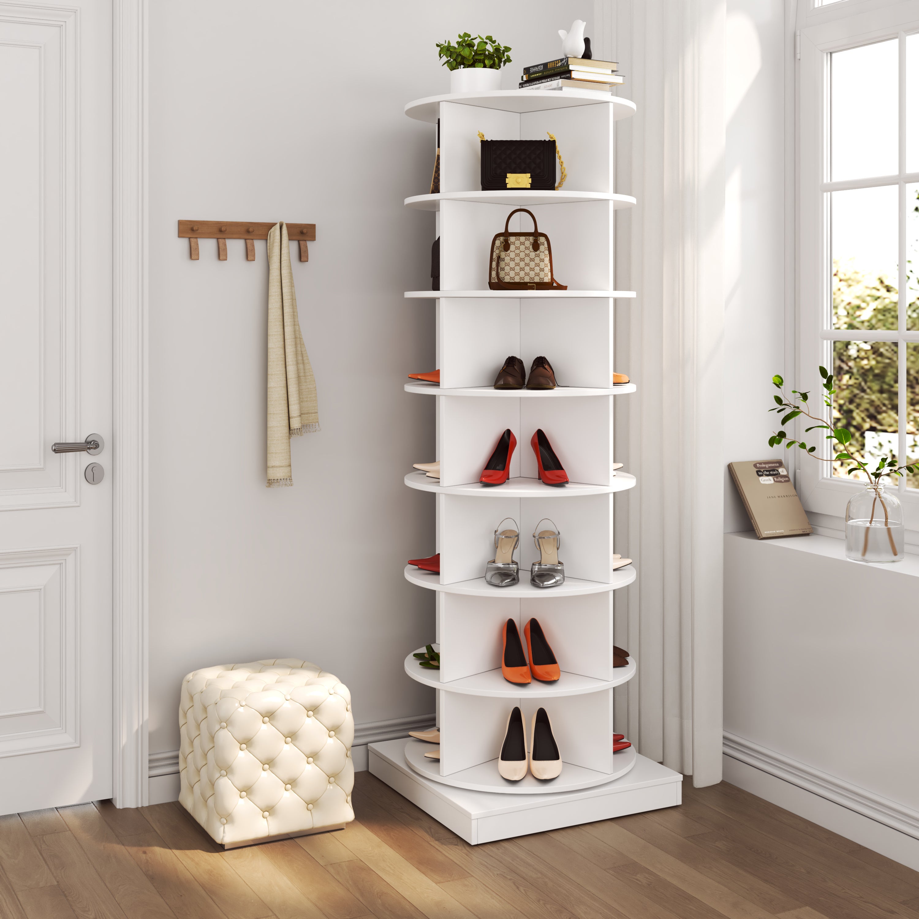 new 360 Rotating shoe cabinet 7 layers Holds Up to 28 Paris of Shoes-UH Decor-Default-Urbanheer