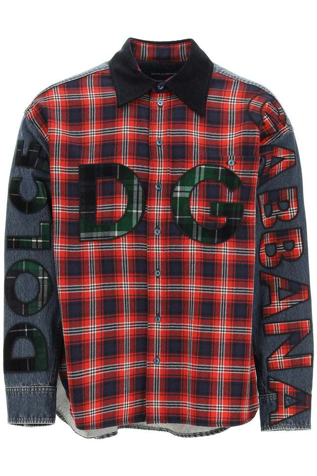 oversized denim and flannel shirt with logo