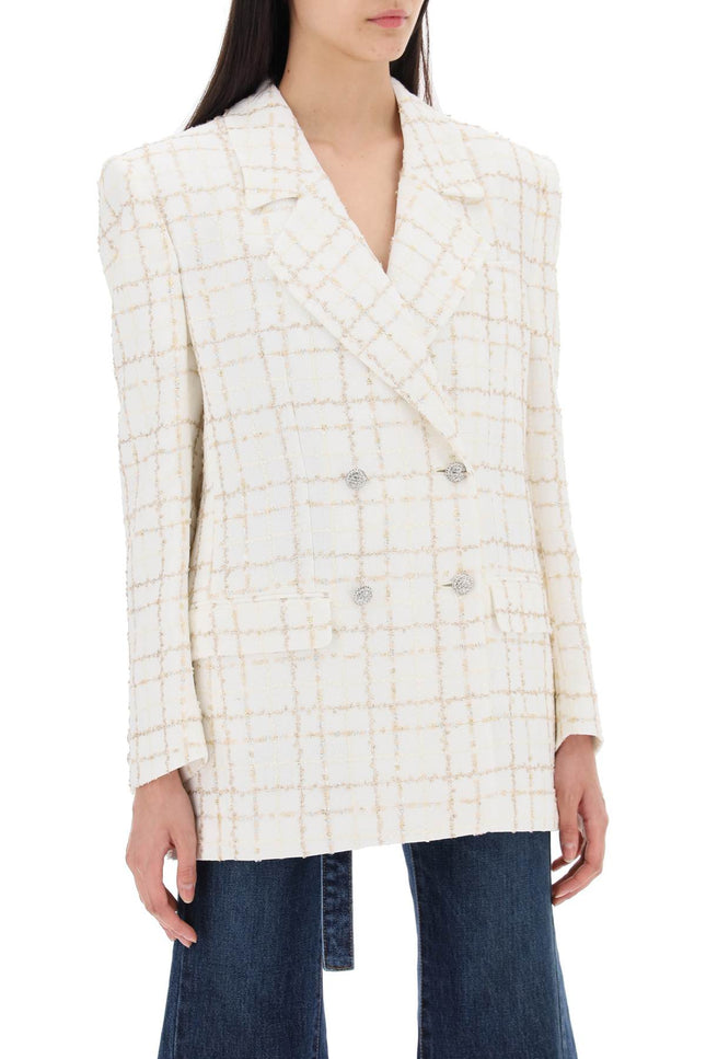 Oversized Tweed Jacket With Plaid Pattern - White