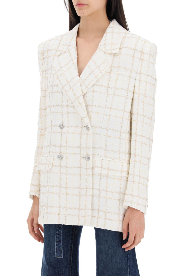 Oversized Tweed Jacket With Plaid Pattern - White