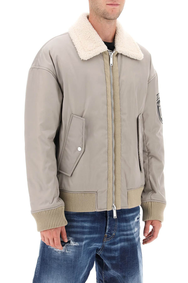 padded bomber jacket with collar in lamb fur