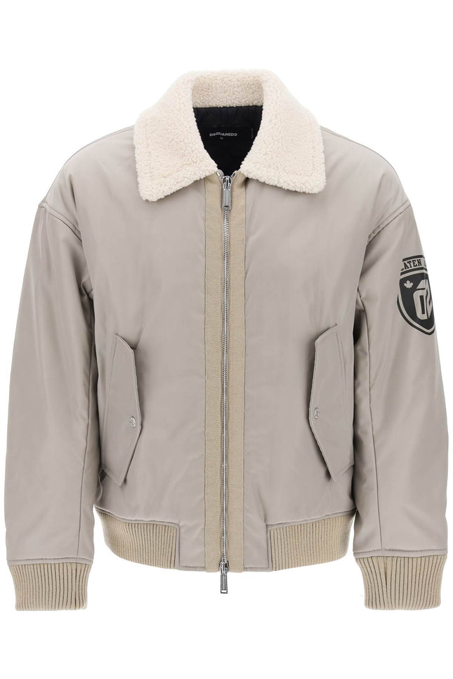 padded bomber jacket with collar in lamb fur