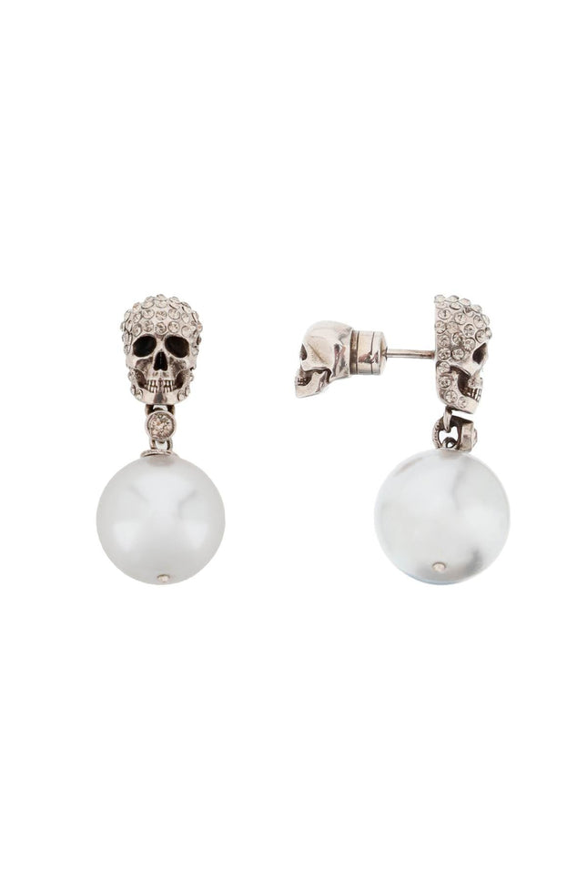 Pearl Skull Earrings With Crystal Pavé