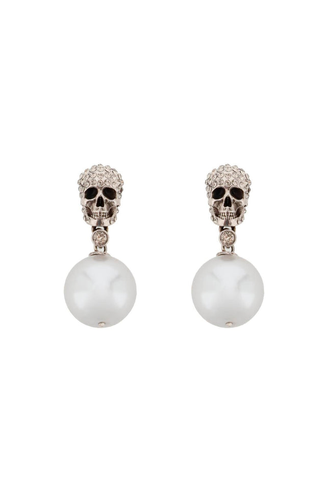 Pearl Skull Earrings With Crystal Pavé