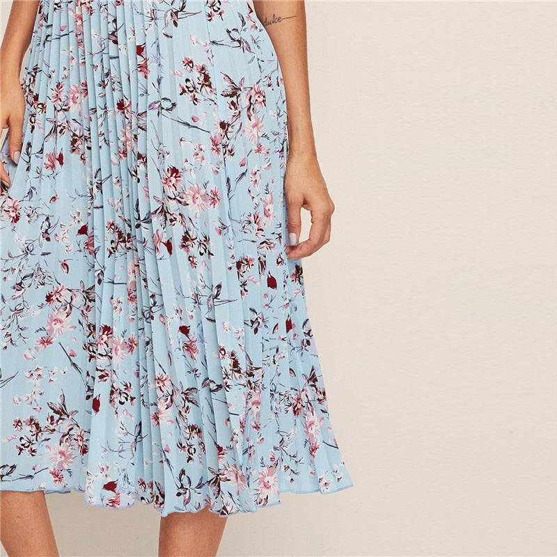 Yellow Surplice Neck Pleated Floral Cami-UHXV-Green-L-Urbanheer