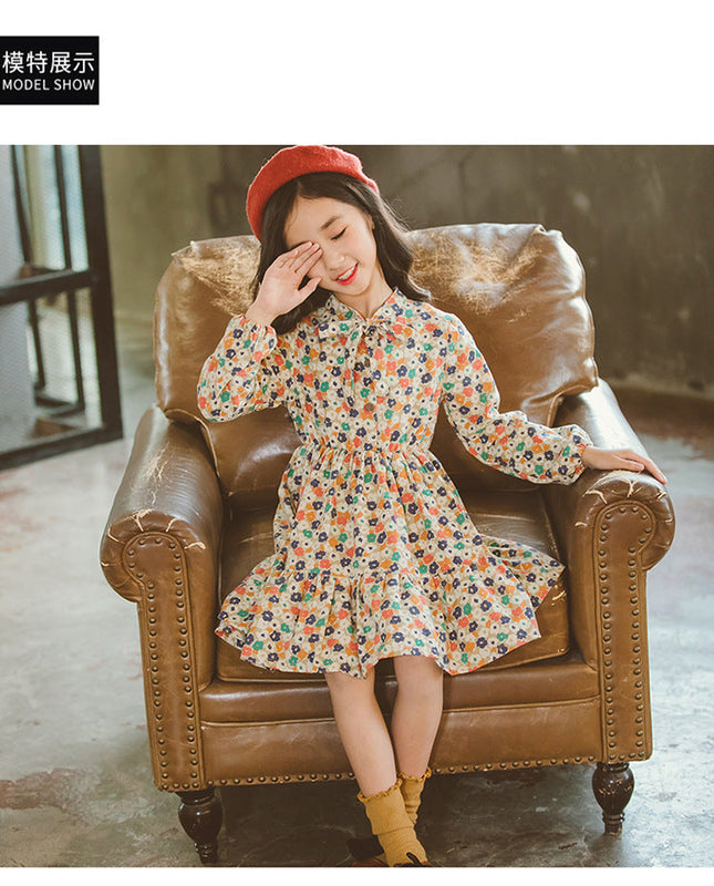 Floral Girls Dress Spring Fall Kids Dresses-UHXV-Urbanheer