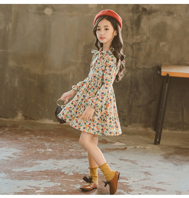 Floral Girls Dress Spring Fall Kids Dresses-UHXV-Urbanheer