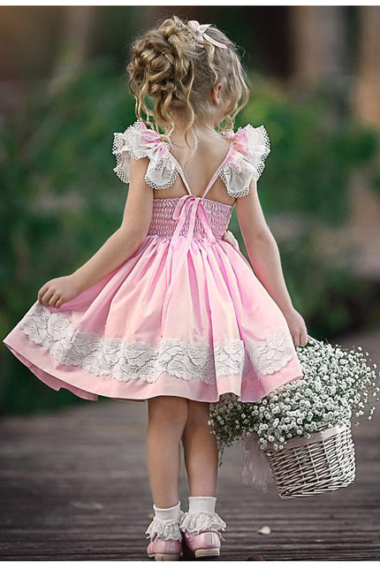 Girls Dress Summer Pink Lace Children