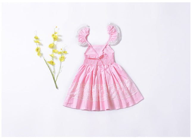 Girls Dress Summer Pink Lace Children-UHXV-Urbanheer