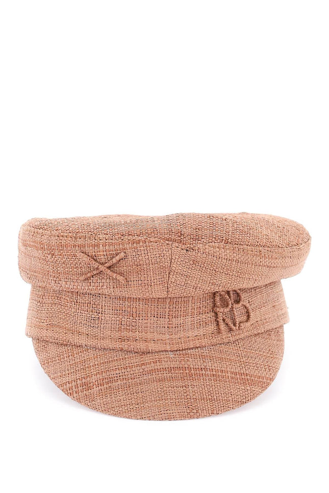 Raffia Baker Boy Hat With Embroidery - Brown