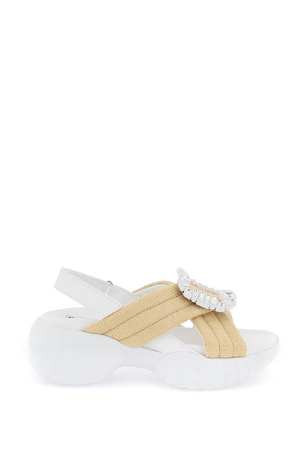 Raffia Viv' Run Light Sandals With Rhinestone Buckle