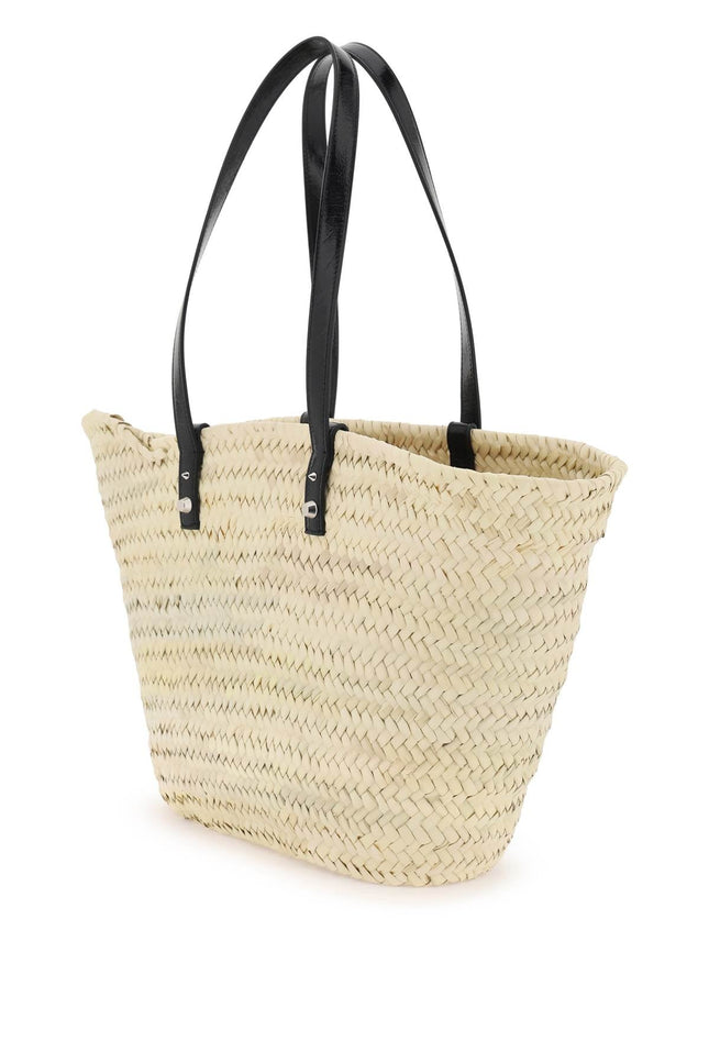 straw & patent leather tote bag