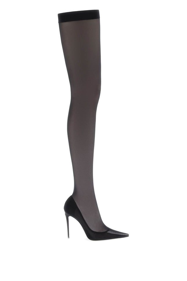 Stretch Tulle Thigh-High Boots