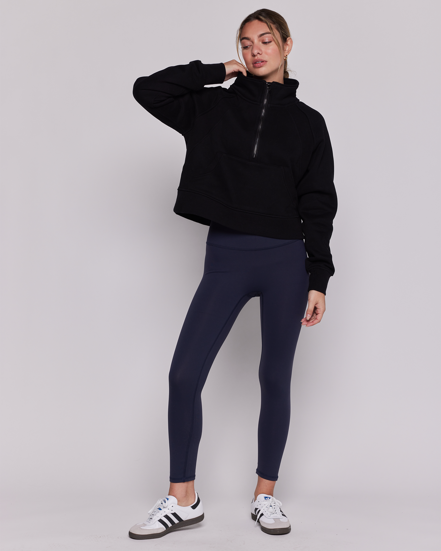 Effortless Fleece Crop Half Zip Jacket-rebody-Black-XS/S-Urbanheer