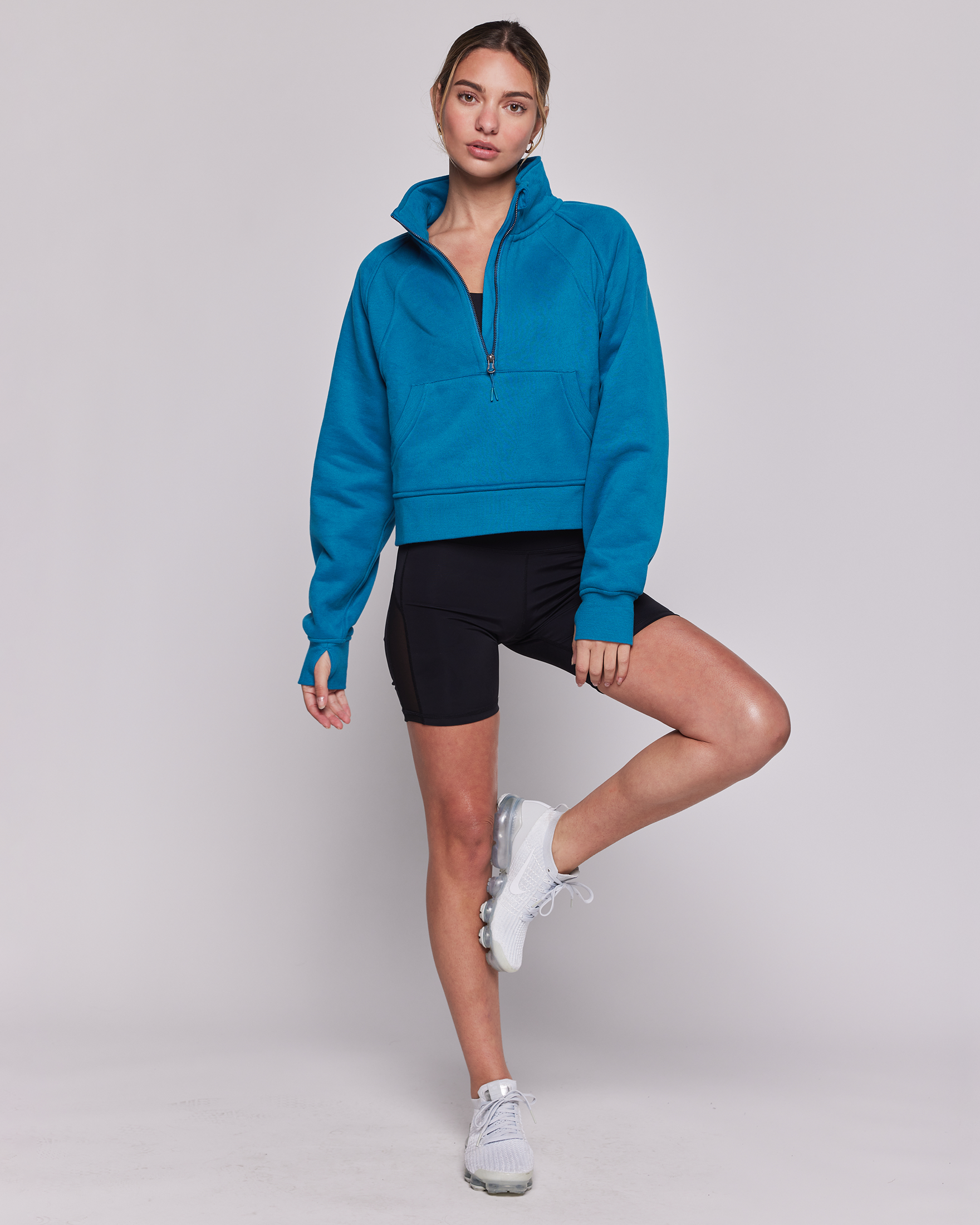 Effortless Fleece Crop Half Zip Jacket-rebody-Black-XS/S-Urbanheer