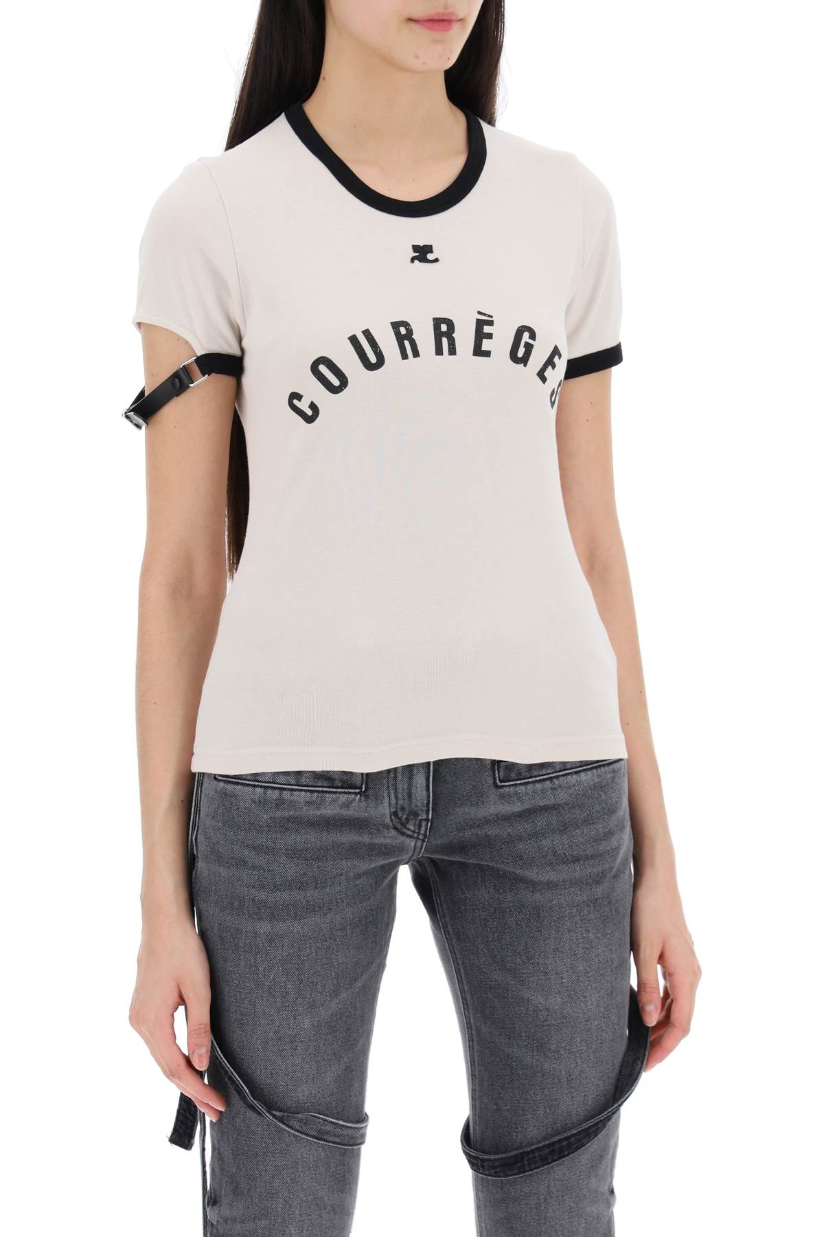 T-Shirt With Buckle Fast-women > clothing > tops and sweatshirts > t-shirts and polo shirts-Courreges-l-Nero-Urbanheer