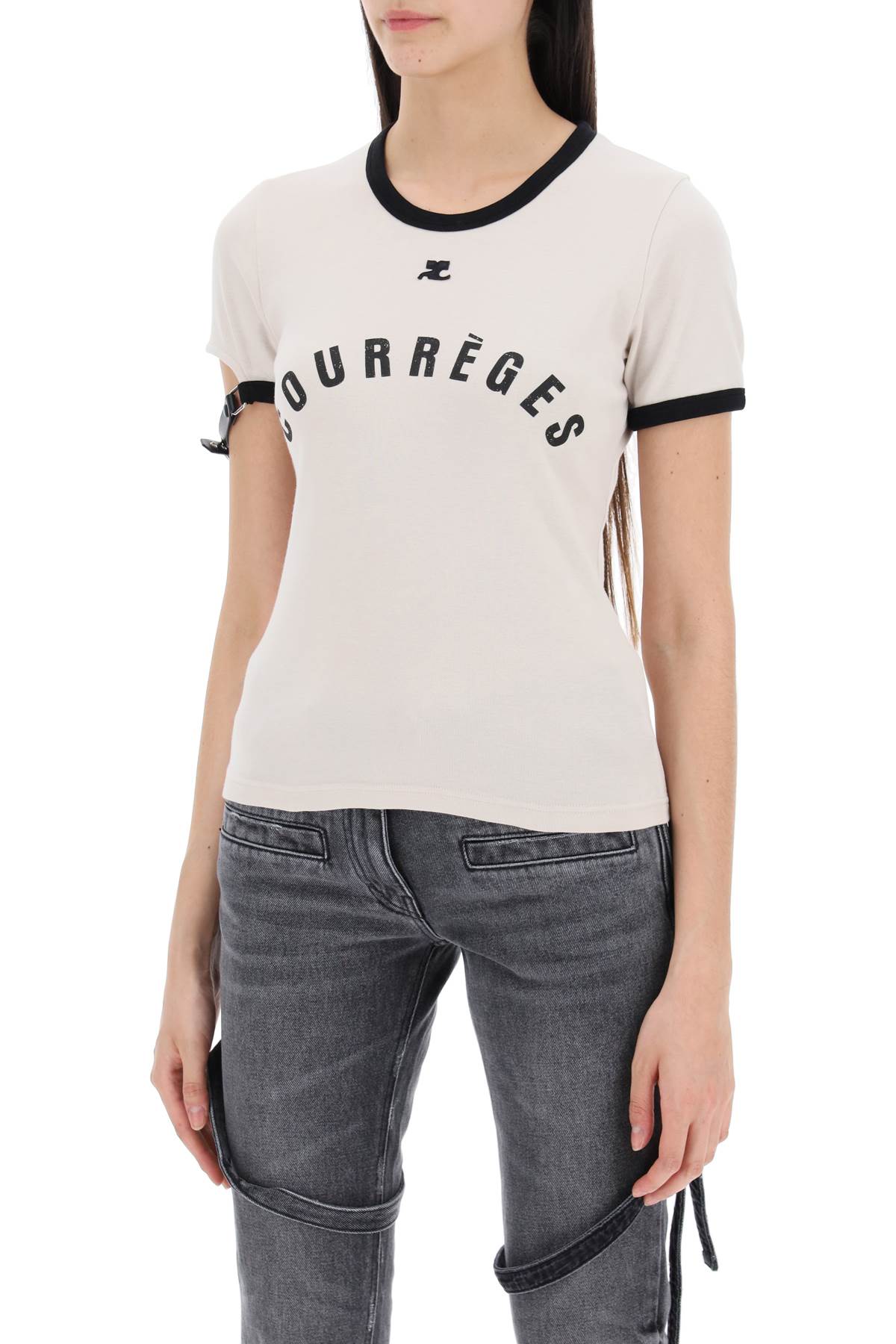 T-Shirt With Buckle Fast-women > clothing > tops and sweatshirts > t-shirts and polo shirts-Courreges-l-Nero-Urbanheer