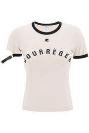 T-Shirt With Buckle Fast-women > clothing > tops and sweatshirts > t-shirts and polo shirts-Courreges-l-Nero-Urbanheer